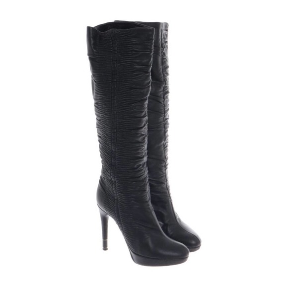 Dior Shoes - DIOR Black Leather Hermitage Slouch Gauffre Pull Boot